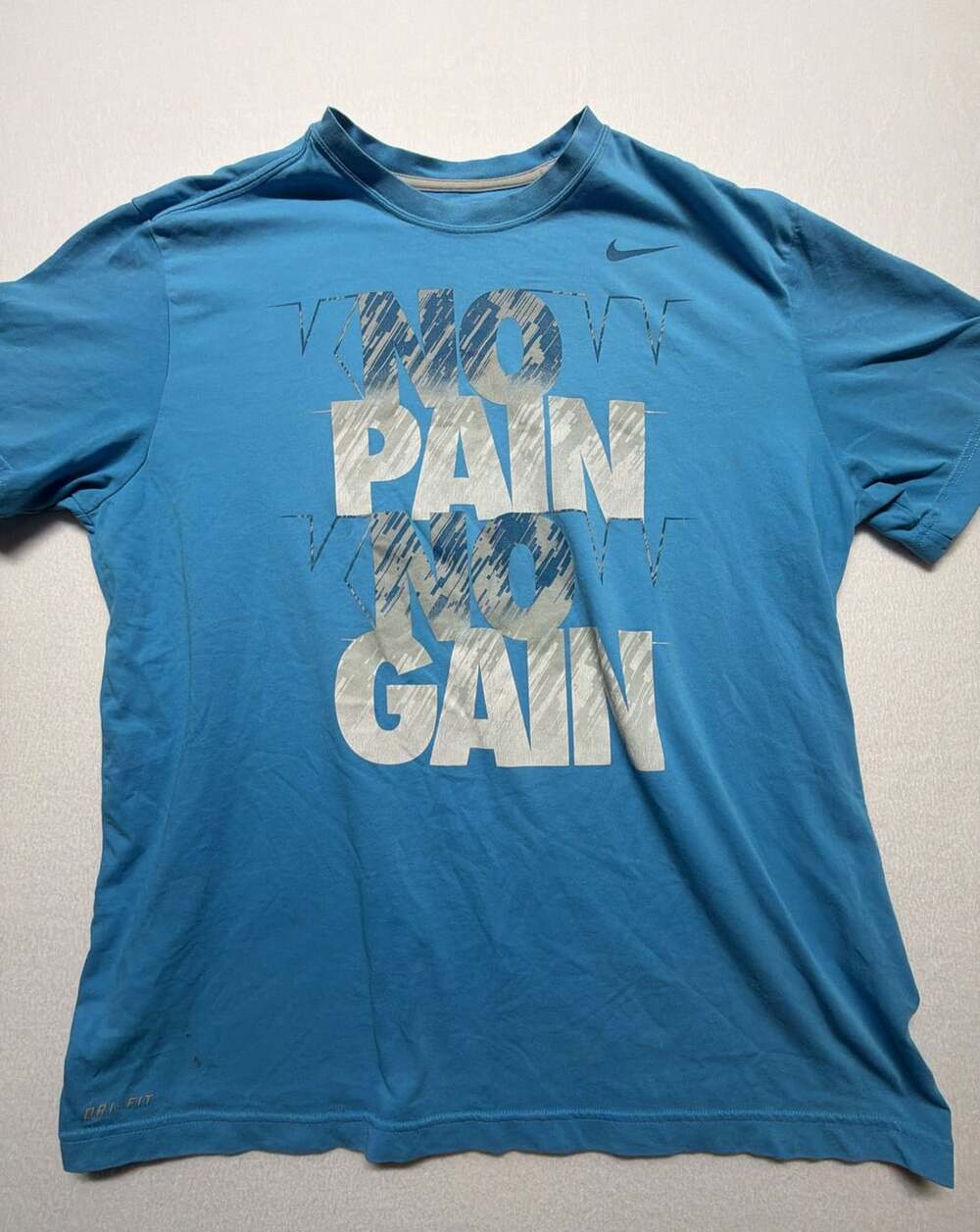 0122 Nike Dri-FIT Know Pain Know Gain T-Shirt Size XL Blue Graphic Athletic Tee